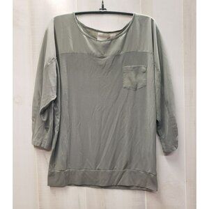Chicos Collection Olive Green Blouse, 3/4 sleeve, bottom band, pocket, Sz 1 Med